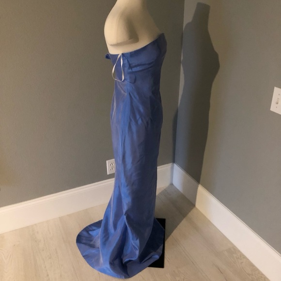 NWT Lawrence Variazioni Iridescent Blue Satin Strapless Long Gown - Picture 7 of 16